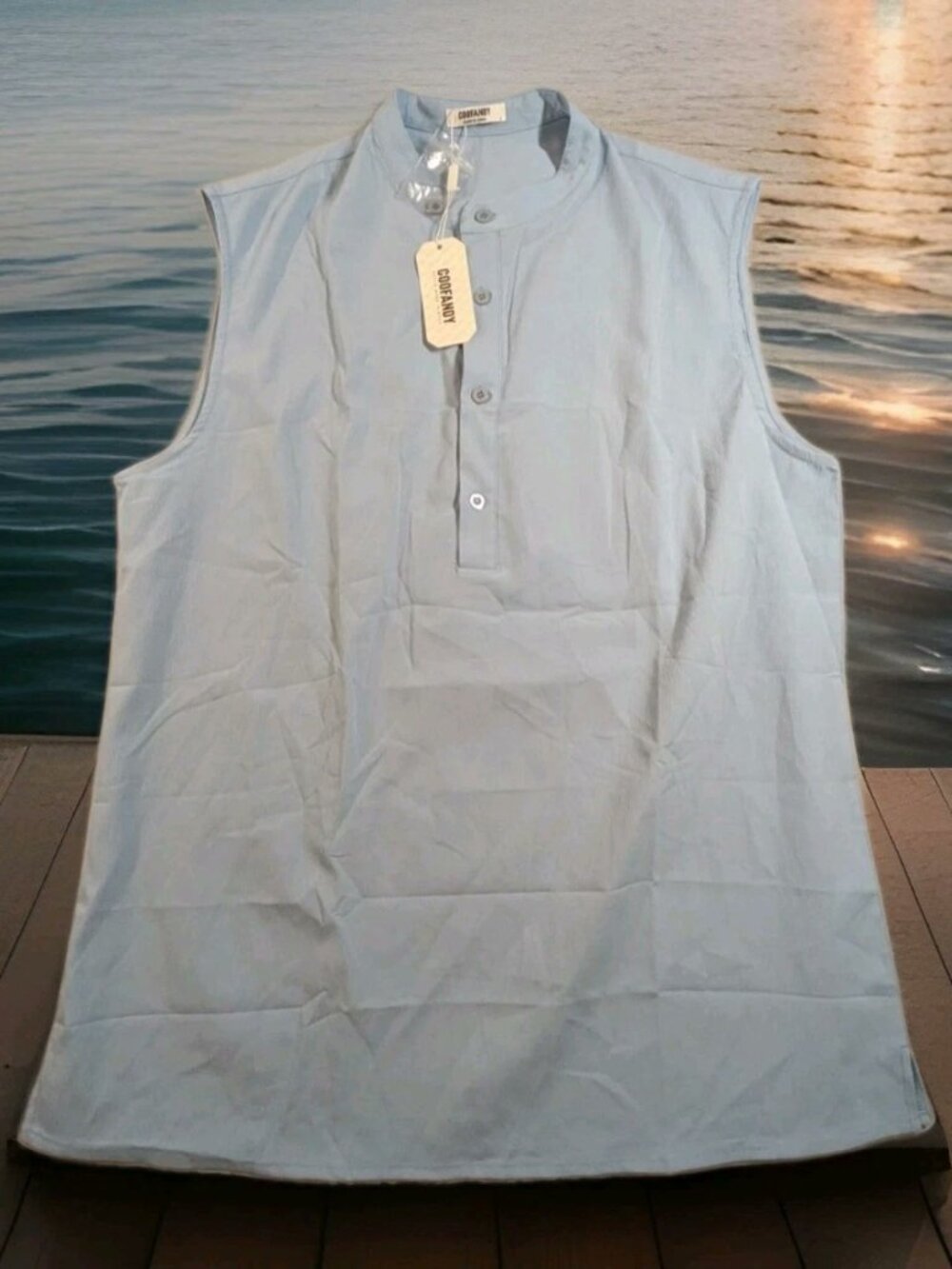 NWT Coofandy Women's Light Blue Sleeveless Button Down Blouse Size L
